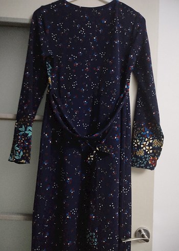 Uzun Kollu taban rengi Lacivert ve Çok Renkli Bohem Elbise - Görsel 4