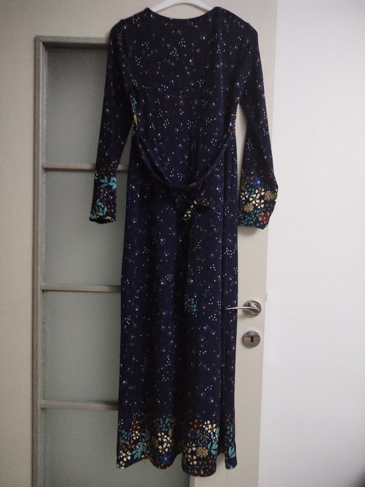 Uzun Kollu taban rengi Lacivert ve Çok Renkli Bohem Elbise - Görsel 3