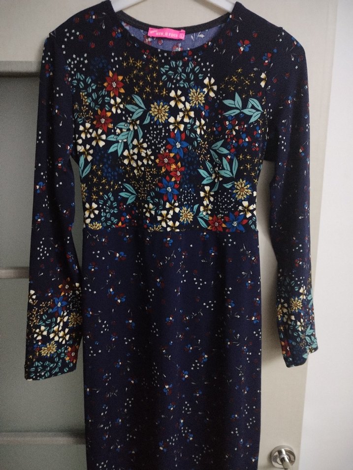 Uzun Kollu taban rengi Lacivert ve Çok Renkli Bohem Elbise - Görsel 2