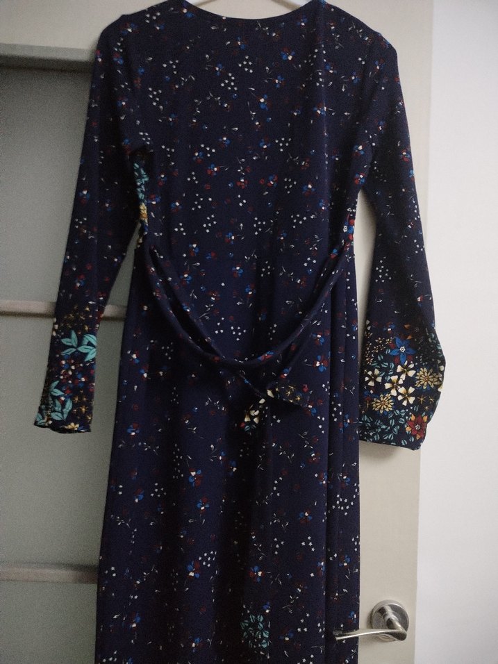 Uzun Kollu taban rengi Lacivert ve Çok Renkli Bohem Elbise - Görsel 4