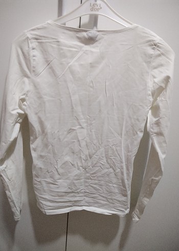 Beyaz Uzun Kollu Basic Keten Bluz - Görsel 3