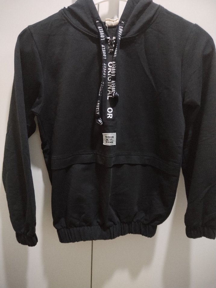 Siyah Kapüşonlu Fermuarlı Sweatshirt - Görsel 2