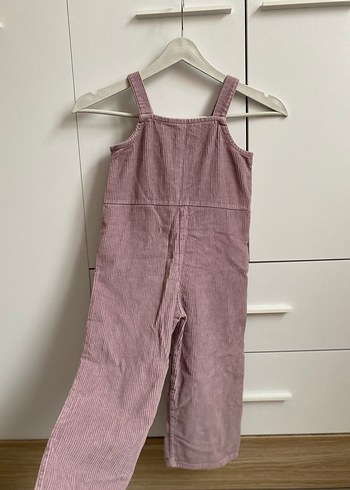 Kız Çocuk Düğmeli Keten Pembe Askılı Tulum - Görsel 3