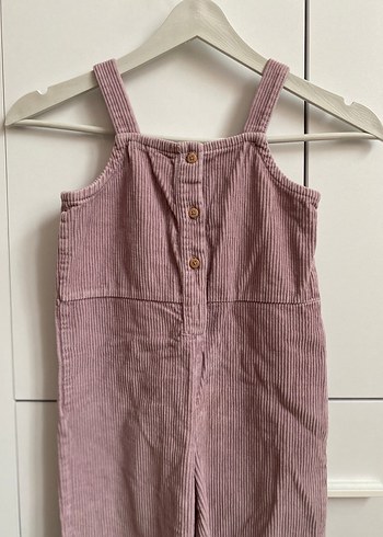 Kız Çocuk Düğmeli Keten Pembe Askılı Tulum - Görsel 4