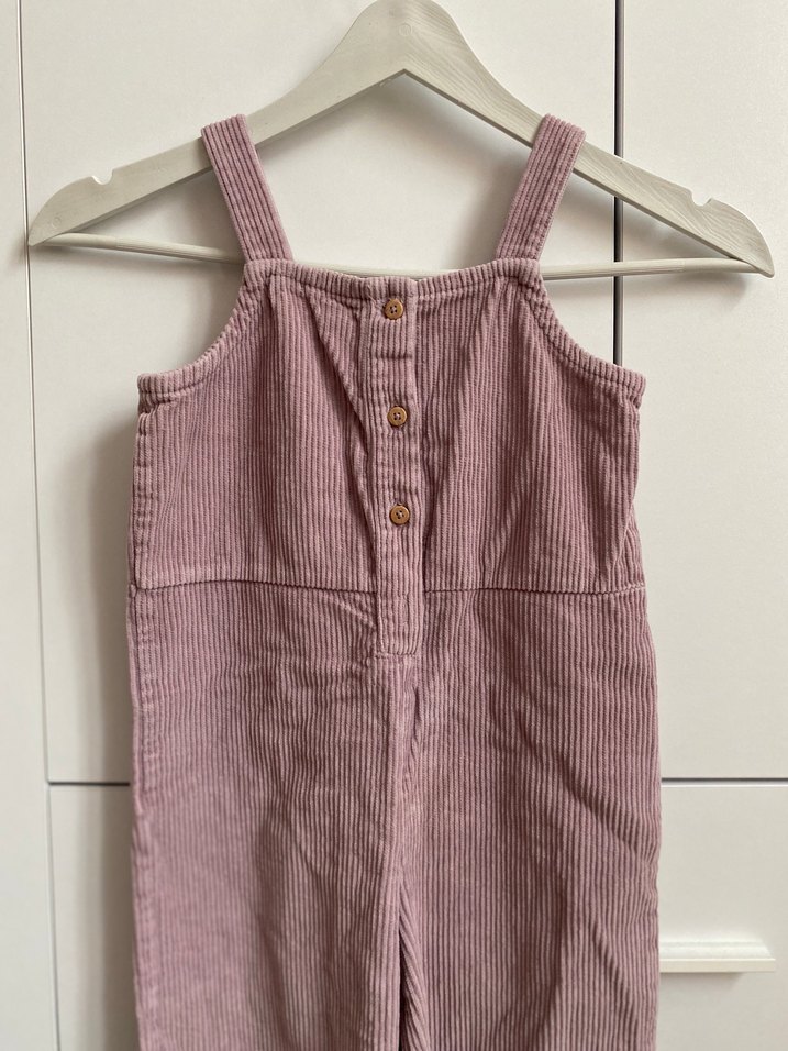 Kız Çocuk Düğmeli Keten Pembe Askılı Tulum - Görsel 4