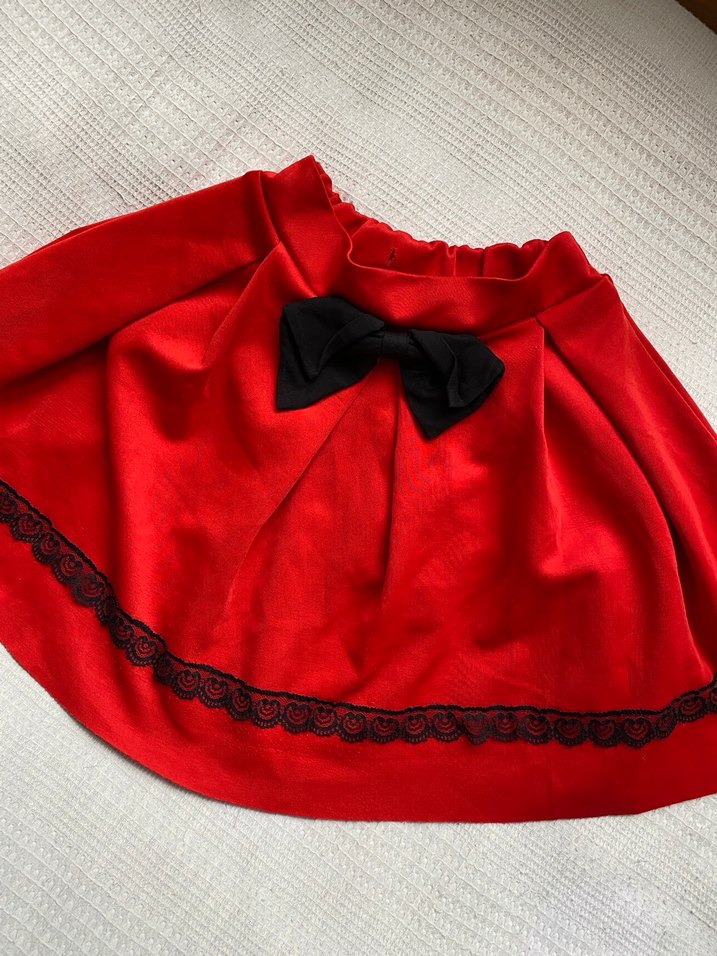 Kız Çocuk Kırmızı Fırfırlı Nakışlı Etek - Görsel 2