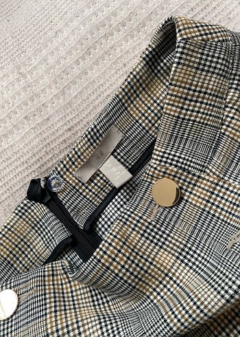 Düğmeli Kareli Mini Etek - Görsel 3