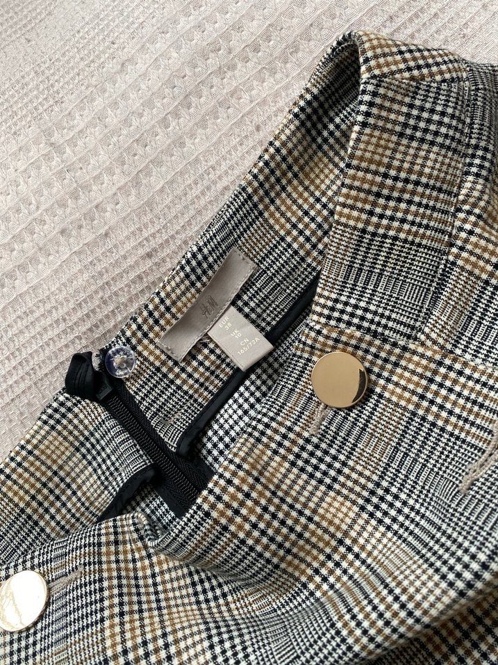 Düğmeli Kareli Mini Etek - Görsel 3