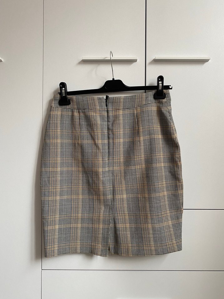 Düğmeli Kareli Mini Etek - Görsel 2