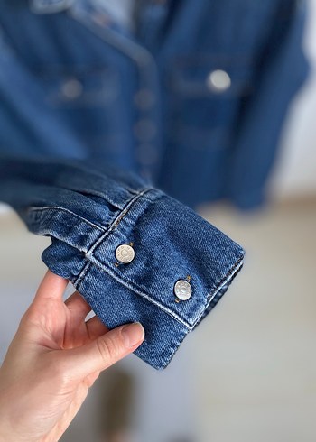 Düğmeli Mavi Kadın Denim Ceket - Görsel 3
