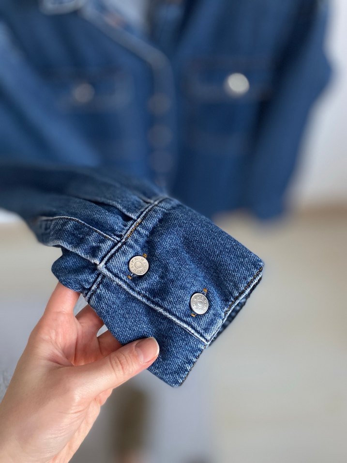 Düğmeli Mavi Kadın Denim Ceket - Görsel 3