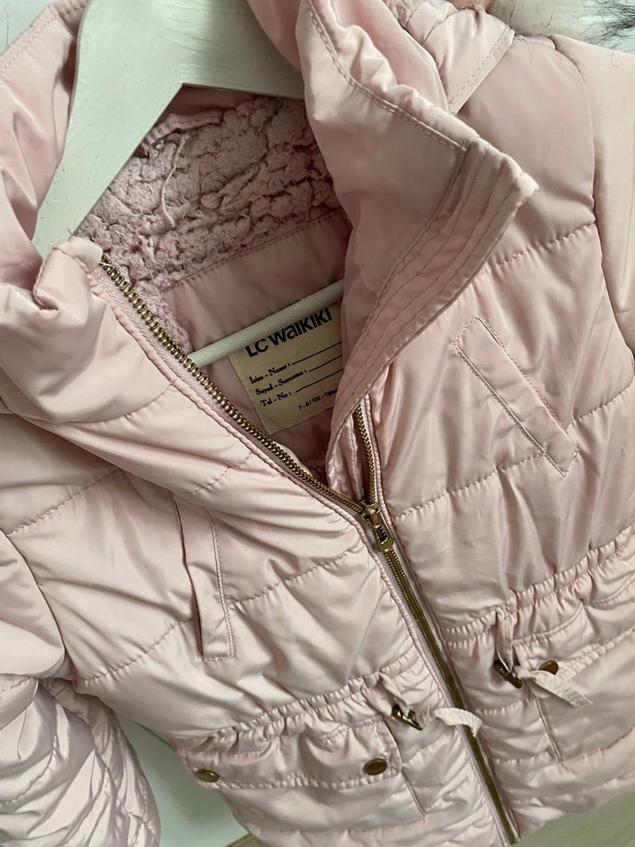 Kız Çocuk Pudra Kürklü Kapüşonlu Mont - Görsel 2