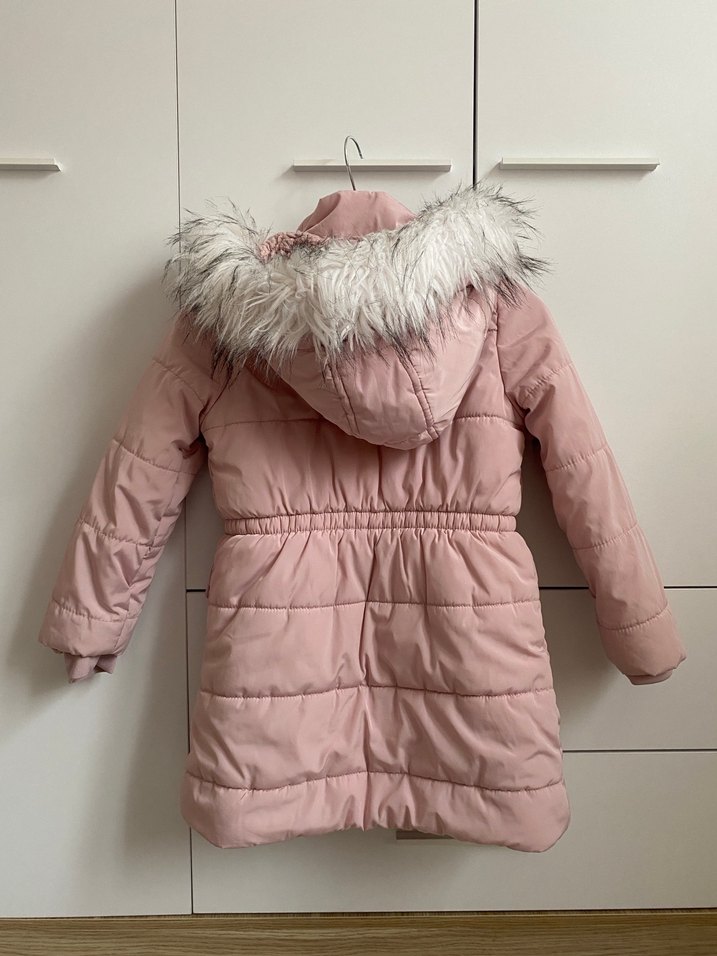 Kız Çocuk Pudra Kürklü Kapüşonlu Mont - Görsel 3