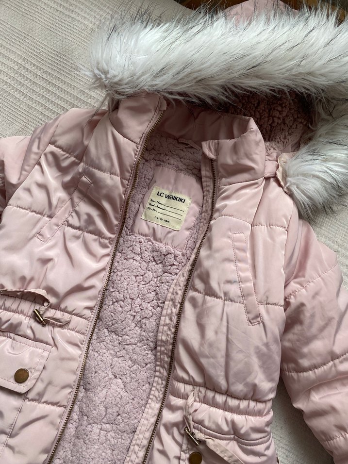 Kız Çocuk Pudra Kürklü Kapüşonlu Mont - Görsel 4