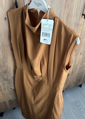 Bej Drapeli Midi Kadın Elbise - Görsel 3