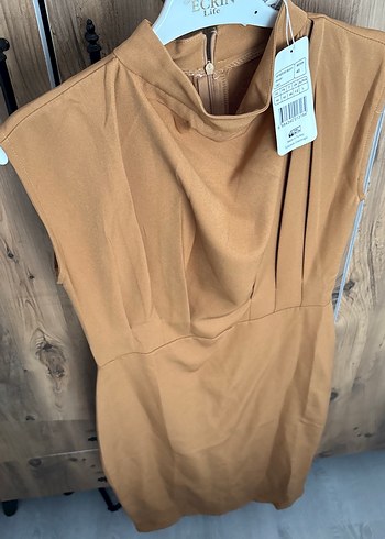 Bej Drapeli Midi Kadın Elbise - Görsel 8