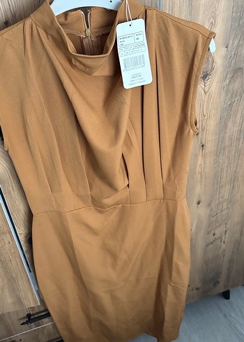 Bej Drapeli Midi Kadın Elbise - Görsel 7
