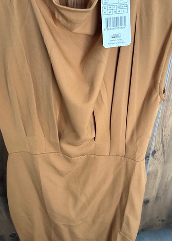Bej Drapeli Midi Kadın Elbise - Görsel 10