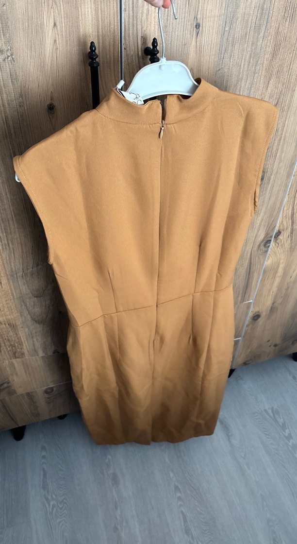 Bej Drapeli Midi Kadın Elbise - Görsel 5