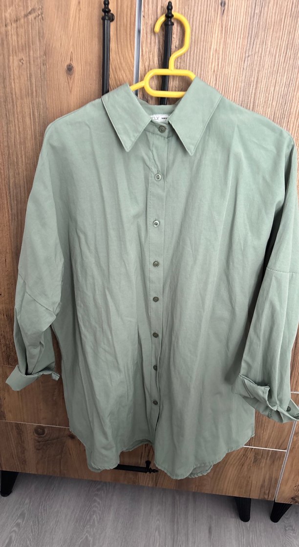 Düğmeli, Uzun Kollu, Keten Kadın Gömlek - Görsel 2