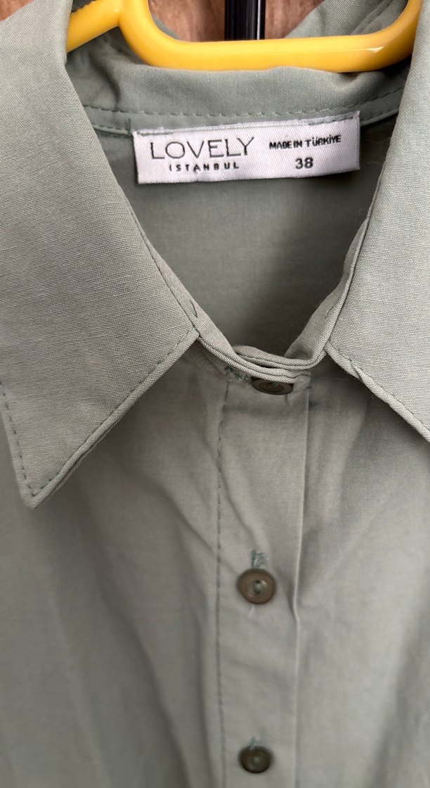 Düğmeli, Uzun Kollu, Keten Kadın Gömlek - Görsel 3