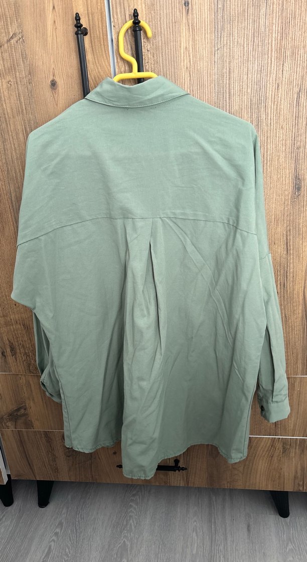 Düğmeli, Uzun Kollu, Keten Kadın Gömlek - Görsel 5