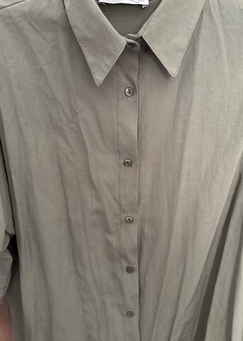 Kadın Haki Uzun Kollu Keten Gömlek - Görsel 4