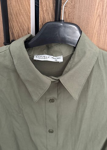 Kadın Haki Uzun Kollu Keten Gömlek - Görsel 3