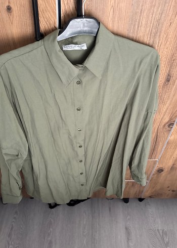 Kadın Haki Uzun Kollu Keten Gömlek - Görsel 5