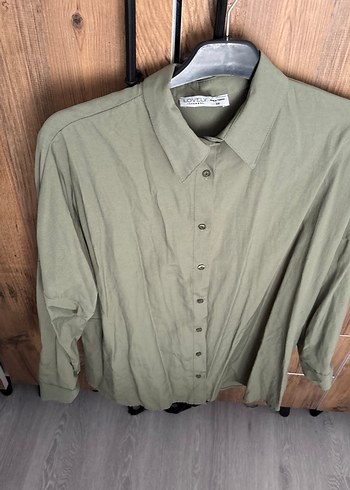 Kadın Haki Uzun Kollu Keten Gömlek - Görsel 6