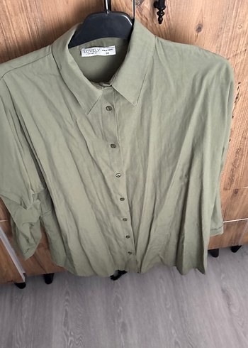 Kadın Haki Uzun Kollu Keten Gömlek - Görsel 8