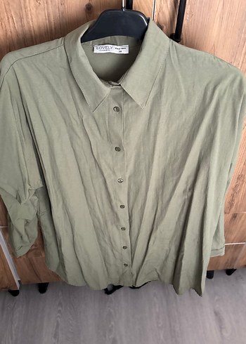 Kadın Haki Uzun Kollu Keten Gömlek - Görsel 7