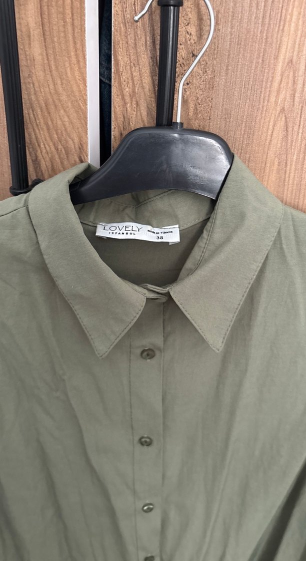 Kadın Haki Uzun Kollu Keten Gömlek - Görsel 3