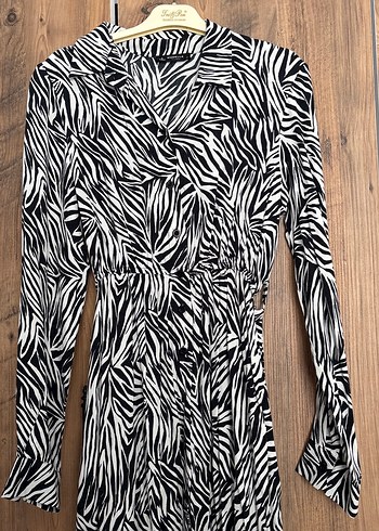 Uzun Kollu Zebra Desenli Bohem Elbise - Görsel 2