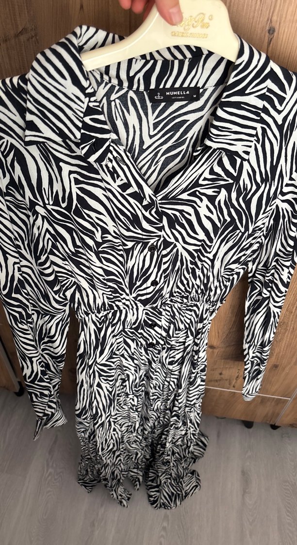 Uzun Kollu Zebra Desenli Bohem Elbise - Görsel 5