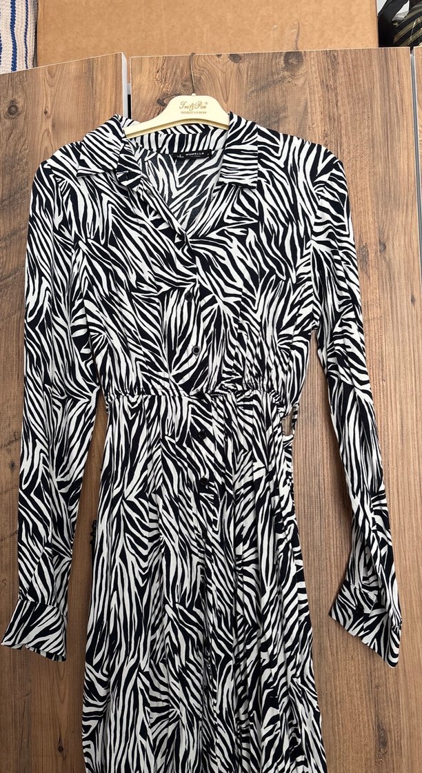 Uzun Kollu Zebra Desenli Bohem Elbise - Görsel 2