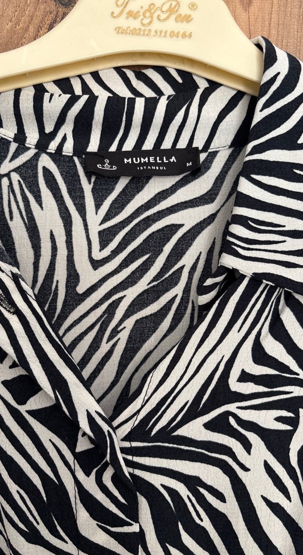 Uzun Kollu Zebra Desenli Bohem Elbise - Görsel 4