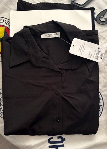 Siyah Kısa Kollu Pamuklu Gömlek - Görsel 8