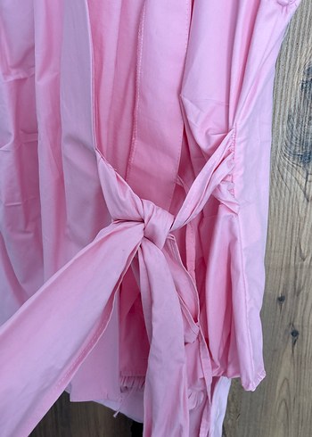 Pembe Drapeli Kolsuz Mini Keten Bluz - Görsel 2