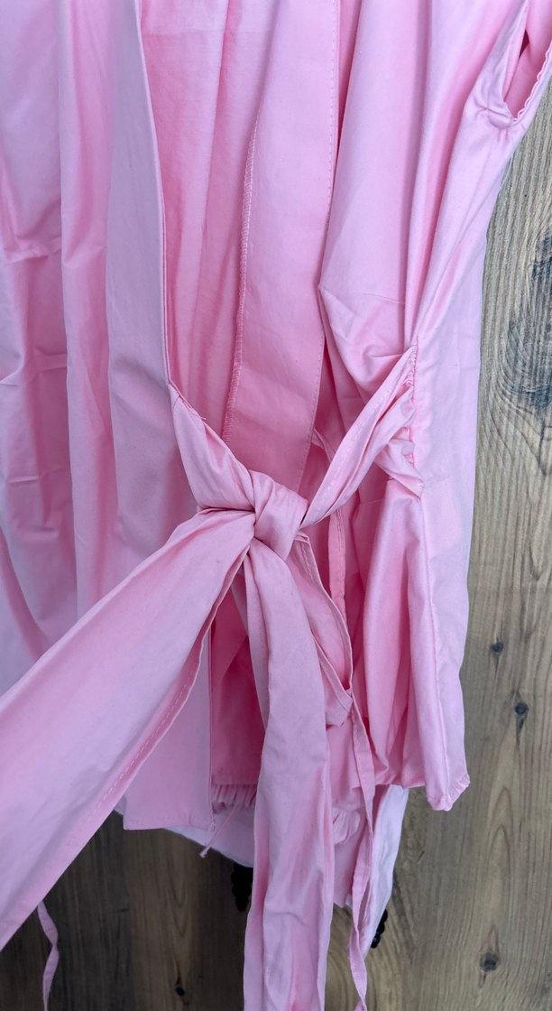 Pembe Drapeli Kolsuz Mini Keten Bluz - Görsel 2