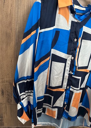 Kadın Lacivert Desenli Düğmeli Gömlek - Görsel 3