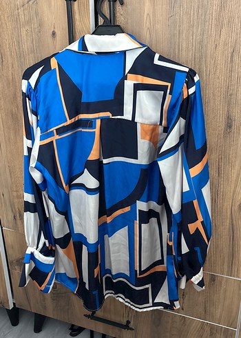 Kadın Lacivert Desenli Düğmeli Gömlek - Görsel 8