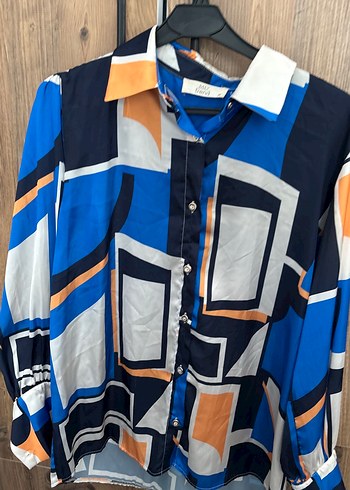 Kadın Lacivert Desenli Düğmeli Gömlek - Görsel 6