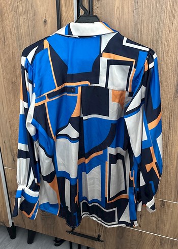 Kadın Lacivert Desenli Düğmeli Gömlek - Görsel 7