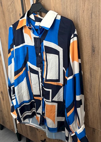 Kadın Lacivert Desenli Düğmeli Gömlek - Görsel 4