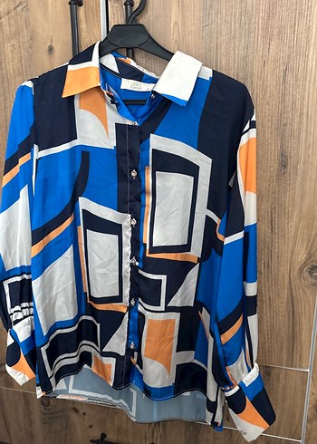 Kadın Lacivert Desenli Düğmeli Gömlek - Görsel 5