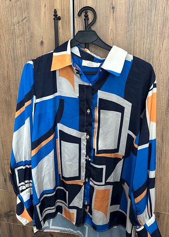 Kadın Lacivert Desenli Düğmeli Gömlek - Görsel 2