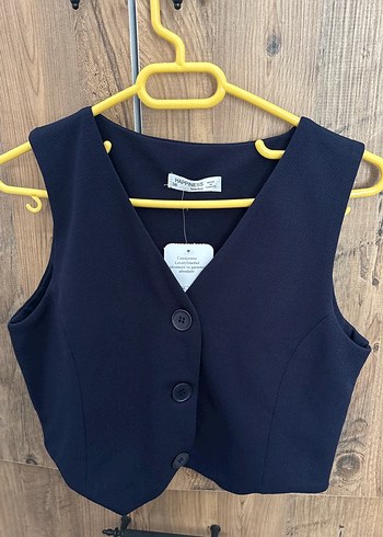 Düğmeli Siyah Mini Kadın Yelek - Görsel 2