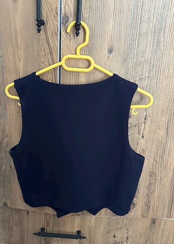 Düğmeli Siyah Mini Kadın Yelek - Görsel 5