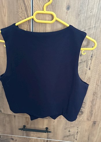 Düğmeli Siyah Mini Kadın Yelek - Görsel 4